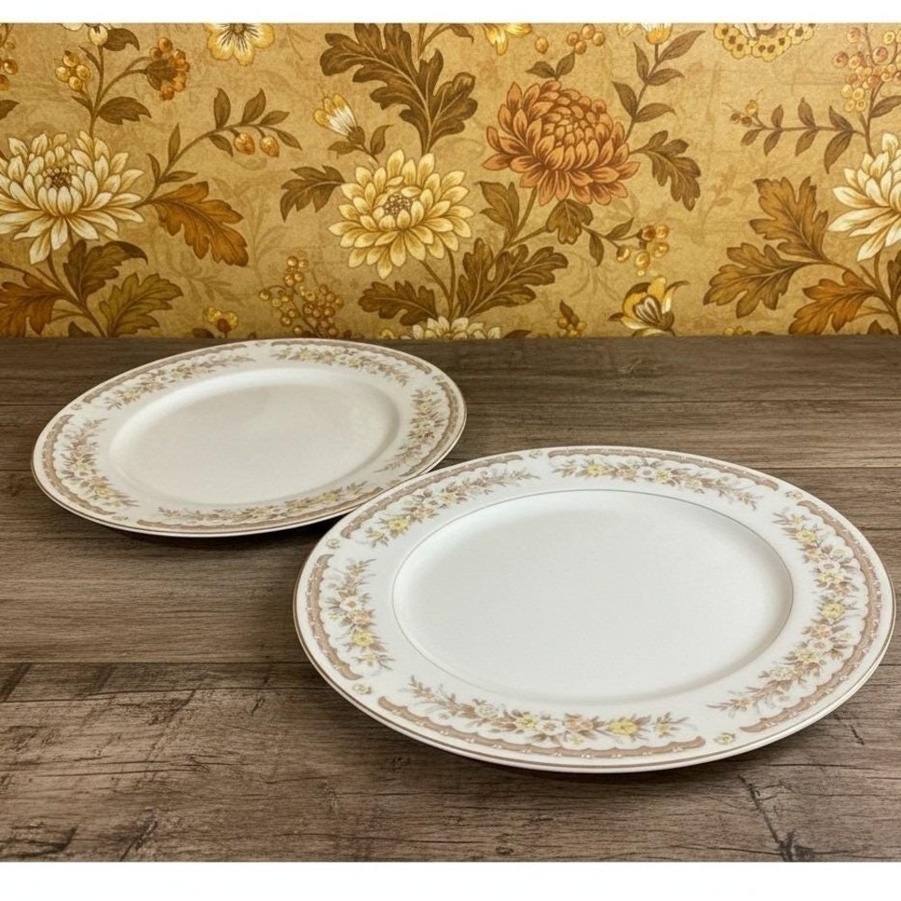 EKCO International Golden Autumn Dinner Plates, Set of 2, Vintage Fine China